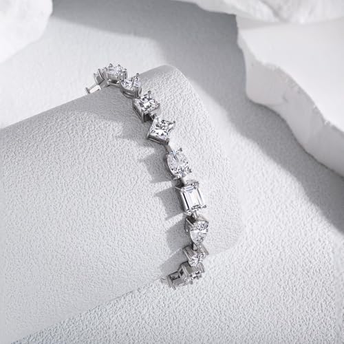 Cubic Zirconia Tennis Bracelets,18k White Gold Plated S925 Sterling Silver Tennis Bracelet, Bracelets for Women,MIix Shape, irregular shape crystal tennis bracelets 17cm
