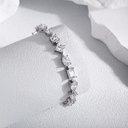 Cubic Zirconia Tennis Bracelets,18k White Gold Plated S925 Sterling Silver Tennis Bracelet, Bracelets for Women,MIix Shape, irregular shape crystal tennis bracelets 17cm