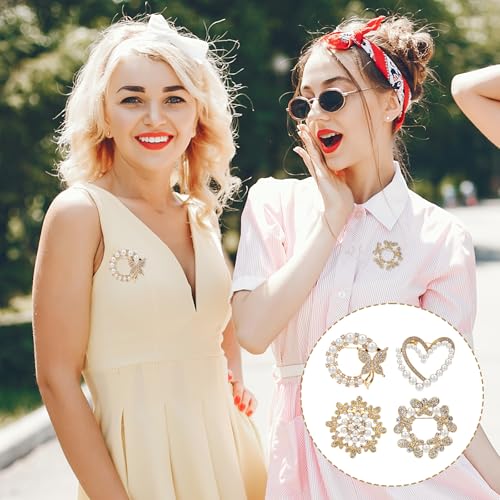 4pcs Brooches and Pins for Women, Flower Brooch, Crystal Pearl Brooch, for Women Fashion Accessories - style: Heart