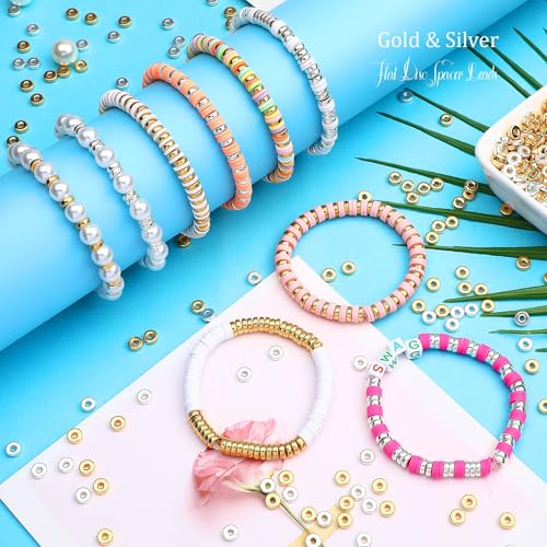 1500pcs 6mm Gold Silver Flat Round Spacer Beads for Jewelry Making | CCB Material Gold Plated, for DIY Necklace Bracelet Earrings, 2mm Hole Easy Threading,Flat Round Disc Loose Spacer Bead ﻿ - color: Silver & Gold