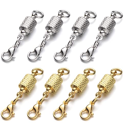 Zpsolution Screw-in Locking Magnetic Jewelry Clasps for Necklaces | Easy to Use, 6mm Barrel Type, Light and Small, Magnetic Clasps For Bracelets - color: Silver / Gold