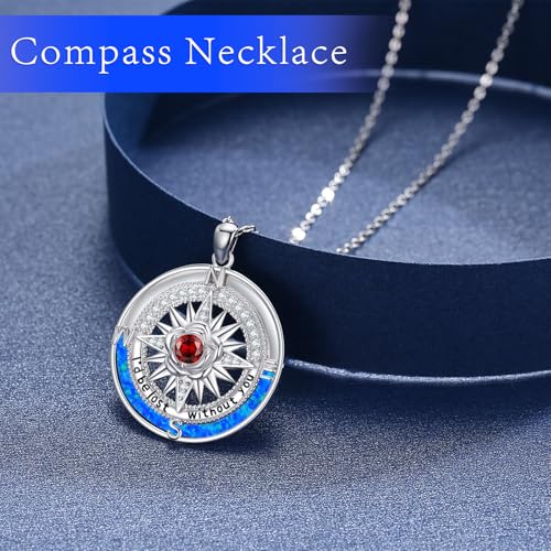 Compass Necklace Sterling Silver Nautical Graduation Gift | 925 Sterling Silver compass pendant with meaningful nautical design, jewelry for women, graduation and travel gift - color: Silver-11