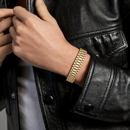 ChainsHouse Men Stainless Steel Bracelet Adjustable Custom ID Engraved Gift | Personalized Silver/Gold/Black for Birthday Father Husband Boyfriend with Gift Box Adjustable Tool 10mm/15mm/15.5mm 8.3"/8.7" - color: H.15.5mm Width-Gold-No Custom