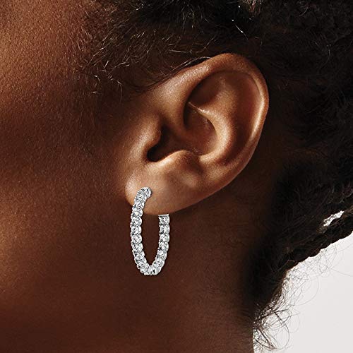 Solid Real 925 Sterling Silver CZ Cubic Zirconia Oval Inside-Out Hoop Earrings - 27mm x 22mm