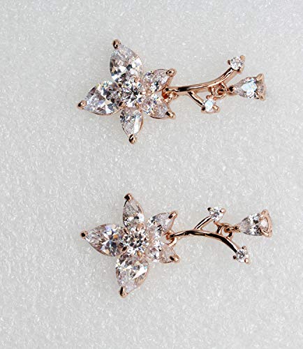 Faship Gorgeous CZ Crystal Floral Necklace Earrings Set - color: Clear/Rose-Gold