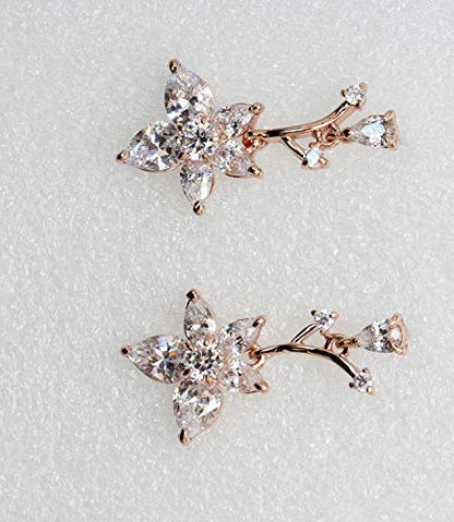 Faship Gorgeous CZ Crystal Floral Necklace Earrings Set - color: Clear/Rose-Gold