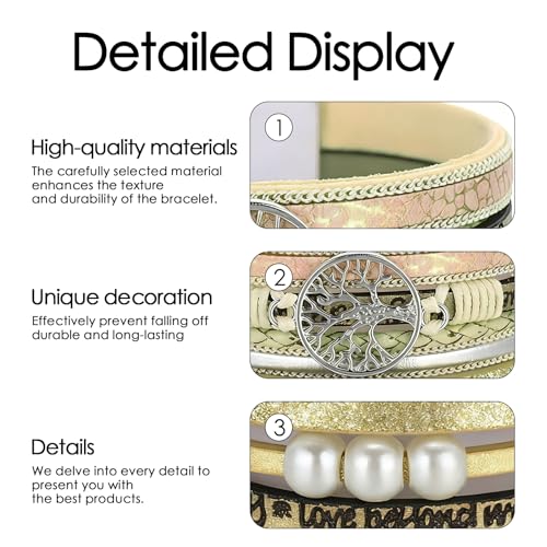 Leather Wrap Bracelets for Women, Boho Leopard Multi-Layer Crystal Beads Cuff Jewelry - color: J-Warp-003