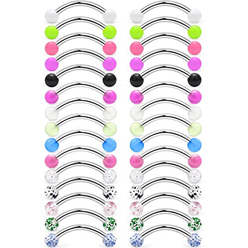 SCERRING 16G 14G Stainless Steel Curved Barbell Snake Eyes Tongue Ring Nipplerings Nipple Rings Piercing Jewelry Retainer 14mm 16mm 30PCS - style: 30PCS - 14G 14mm