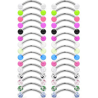 SCERRING 16G 14G Stainless Steel Curved Barbell Snake Eyes Tongue Ring Nipplerings Nipple Rings Piercing Jewelry Retainer 14mm 16mm 30PCS - style: 30PCS - 16G 16mm