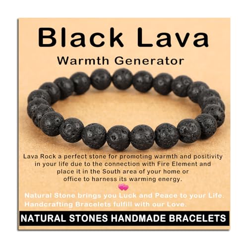 AD Beads Handmade Gemstone Stretch Elastic Bracelet Crystal Healing Reiki Nature's Beauty and Spiritual Essence Unisex (8mm, Black Lava (Warmth Generator)) - color: Black Lava (Warmth Generator), size: 8mm