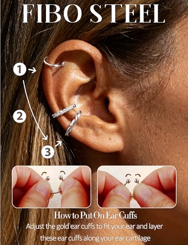 9PCS Ear Cuff Earrings for Women Non Piercing 14K Gold Plated - Hypoallergenic Adjustable Ear Cuffs Trendy Non Tarnish Clip on Cartilage Fake Earring Stacks Wrap Jewelry - color: Silver Plated