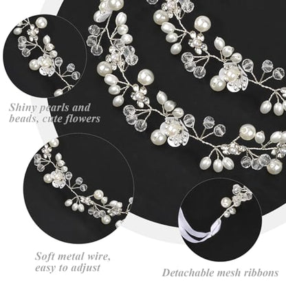 Wecoe Flower Girl Headpieces 2pcs Silver Crystal Beads Pearl Headbands Wedding Bridal Flower Girl Hair Accessory Princess Hair Accessories for Birthday, Party, First Communion, Baptism - color: Silver B