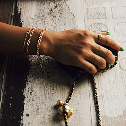 MEVECCO Dainty Chain Bracelets for Women, Layered and Charm Styles | 14K Gold Plated Brass, Select Cubic Zirconia Accents, Single and Multi-Row Structures for Refined Everyday Wristwear - style: Paperclip Chain S