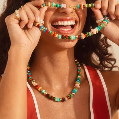 Colorful Irregular Beaded Necklace for Women Resin Jewelry Gift | Trendy Statement Bead Choker Necklaces Summer Beach Boho Charm Accessories Stuff - color: Rainbow