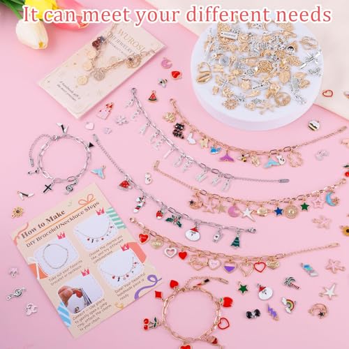 Wurosi 769Pcs Paperclip Charm Bracelet Kit for DIY Christmas Handcraft Gift | Including Paperclip Chain Bracelets, Charms, Jump Rings, Gift Bags, Pliers for DIY Bracelet Making Gift Christmas - color: 769 Pcs Gold & Silver Bracelet