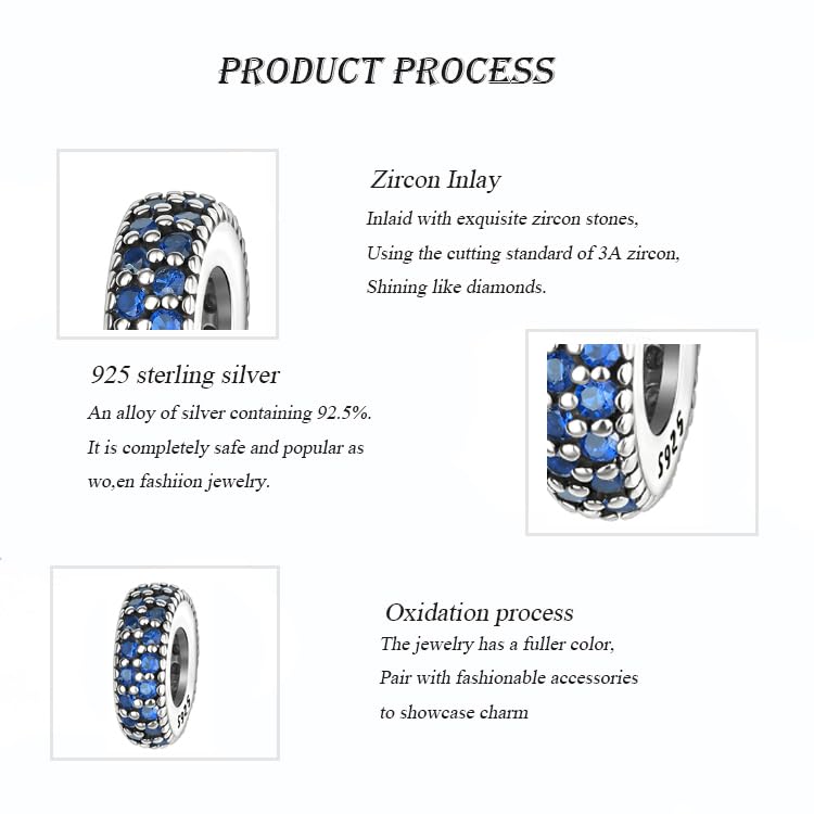 ARTCHARM Clasp Love Safety Chain Charm - Authentic 925 Sterling Silver Heart Beads - Fit European Style Bracelet - color: 2pcs Dark Blue Spacer Stopper