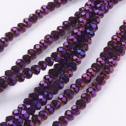 1110pcs Faceted Rondelle Glass Seed Beads 3x2mm Mini Crystal Loose Spacer Beads for DIY Friendship Bracelet Necklace Beading Craft Jewelry Making Ornament, Purple Plated - color: Purple Plated