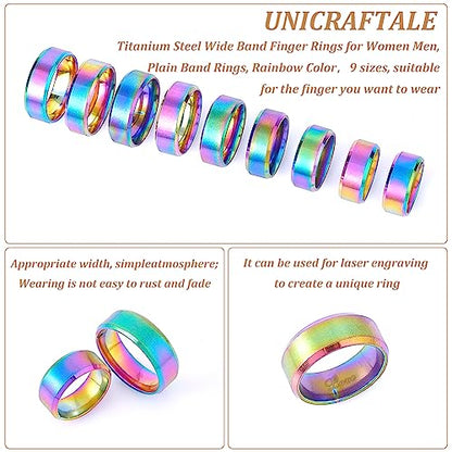 UNICRAFTALE Stainless Steel Classical Plain Stackable Wedding Band Ring Blank Wedding Ring Cool Simple Band For Women and Men Gifts for Special Occasions - color: Rainbow