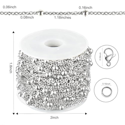 Kyutong 32.8 Feet Stainless Steel Chain Link with Spool for Crafting | Beaded Jewelry Making Chain Roll Silver Necklace Making Supplies for Women Men DIY Craft Support Jewelry Findings - color: Silver-7