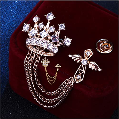 Collar Chain Pin for Men and Women - Hanging Tassel Brooch Lapel Pin for Business Suits - Bar Pin With Long Chain - Gifts - color: H: crown gold