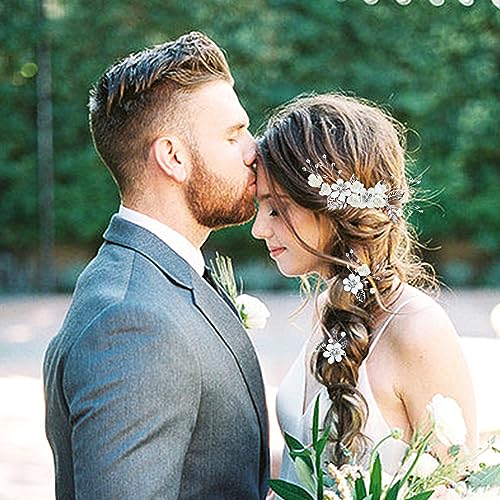 Cinaci 18 Pieces Bridal Wedding Party Prom Pearl Rhinestone White Flower Hair Side Combs Slides+U-shaped Flower Hair Pins+Twist Spiral Hairpins Floral Headpieces for Brides Bridesmaids Women Girls - color: White