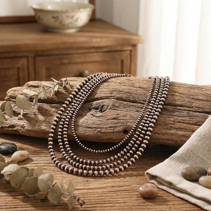 Navajo Pearl Necklace Western Jewelry for Women Cowgirl | Layered Western Necklaces Country Concert Choker Jewelry Gift - color: red 4pcs