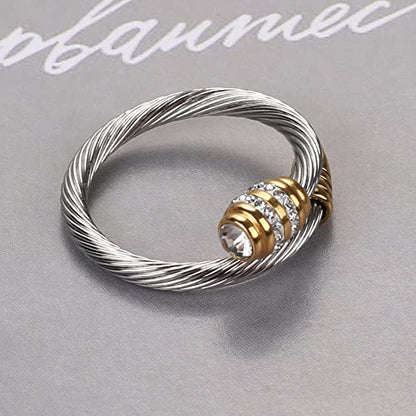 Dorriss Ring for Women Adjustable Cable Nail Rings Open Stackable Jewelry - color: B-Gold & Silver