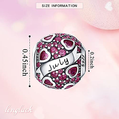 925 Sterling Silver Birthstone Charms fits Charms Bracelets for Woman，with 5A Cubic Zirconia Dangle Pendant Bead,Happy Birthday Charms for Bracelet and Necklace Valentine's Day Mother's Day Gift - color: 1-July Birthstones