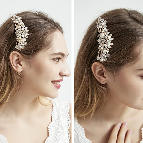 Rose Gold Wedding Hair Comb With Pearls and Crystals Wedding Hair Accessories Bridal Headpiece Or For Parties (Gold) - color: Gold
