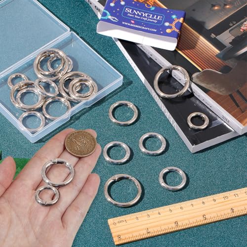 SUNNYCLUE 1 Box 32Pcs 4 Sizes Large Key Rings Key Ring Clips Trigger Round Snap Buckle Spring Keyring Buckle Round Carabiner Spring Keychain Key Ring Clips for Making Keyrings Bags Purse DIY - color: 1 Box 32Pcs Alloy O Rings 4 Sizes