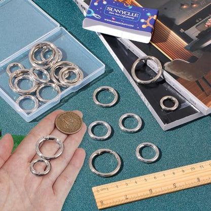 SUNNYCLUE 1 Box 32Pcs 4 Sizes Large Key Rings Key Ring Clips Trigger Round Snap Buckle Spring Keyring Buckle Round Carabiner Spring Keychain Key Ring Clips for Making Keyrings Bags Purse DIY - color: 1 Box 32Pcs Alloy O Rings 4 Sizes