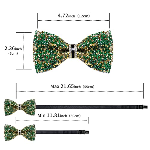 DiBanGu Mens Rhinestone Bow Tie with Ring and Lapel Pin Set | Adjustable Strap,Pre-tied Style,3PCS,Sequin Diamond Bowties，Solid/Mix Color,Shiny Accessory,for Party Prom Banquet Wedding - color: Green and Yellow