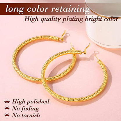 FindChic Chunky Hoop Earrings for Women, Silver/Black/14K Gold Plated Crossover Patterned Hollow Tube Rounded Loop Earrings, 30mm/40mm/60mm/80mm Hoops with Custom Name Options and Gift Box - color: c.Gold, size: 80MM
