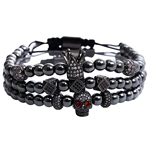 Mens Bracelet Beaded Bracelets Micro Pave Zircon Bracelets for Men Women Bracelets for Men Stainless Steel Cuff Bangle - color: J-black