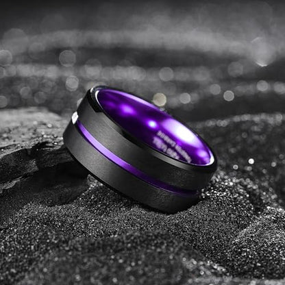 King Will Mens Tungsten Rings for Men Two Tone Grooved Mens Wedding Band Cool - color: Purple 10mm