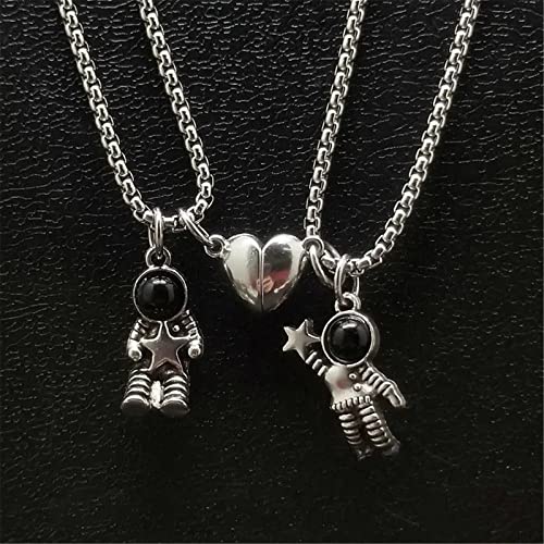 Caiyao 2Pcs Stainless Steel Mutual Attraction Couples Matching Spaceman Pendant Necklace Astronaut Promise Necklace for Women Men Friends Him Her Friendship Astronomy Jewelry Gift - color: A heart