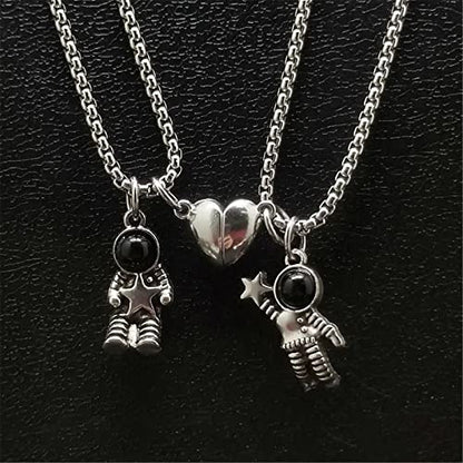 Caiyao 2Pcs Stainless Steel Mutual Attraction Couples Matching Spaceman Pendant Necklace Astronaut Promise Necklace for Women Men Friends Him Her Friendship Astronomy Jewelry Gift - color: A heart