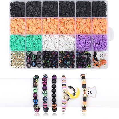 Halloween Beads for Friendship Bracelet Kit, 2000+ Pcs Halloween Clay Beads and Black Letter Bracelet Making Kit Suitable for Ages 14 and Above - color: Halloween Bracelet Bead Set