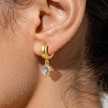Gold Huggie Dangle Earrings for Women Chunky Hoop Huggies Cubic Zirconia Drop Earring Diamond Crystal Charm Statement Teardrop Earrings Jewelry Gifts - color: Gold-Cz