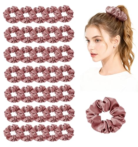 36Pack Womens Silk Scrunchies Satin Scrunchy Hairtie Hairbands Silky Hair Ties Elastics Hairs Bow Accessory Ponytail Holder - color: Maple