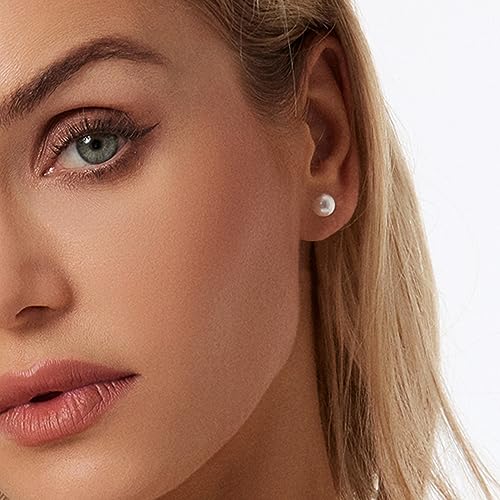 Zeffy Pearl Necklace 4MM/6MM/8MM Dainty Round Imitation Pearl Choker Necklace Wedding Pearl Necklace Delicate Jewelry for Women Simple Bridesmaid Jewelry Gifts - style: Pearl Necklace + Earrings