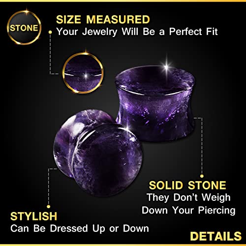 2PCS Organic Stone Amethyst 9/16'' (14mm) Double Flared Saddle Stretcher Earring Gauge Ear Lobe Plug Piercing Jewelry 7958