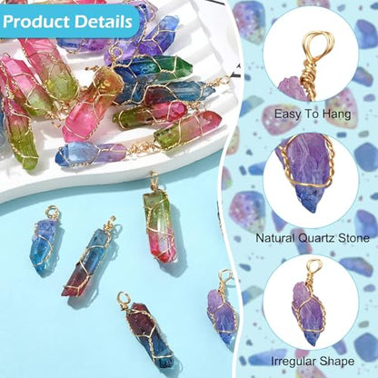 DanLingJewelry 30pcs Natural Bullet Quartz Stones Pendants Wire Wrapped Chakra Reiki Healing Crystal Charms for Jewelry Crafting DIY - color: Quartz Stones-30pcs-Random Colors