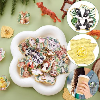 30/60 Pcs Cute Enamel Pins Bulk Plant Flower Animal Halloween Gothic Fall Pumpkin Cartoon Lapel Pin Brooches Jewelry Gift for Backpack Clothes Hats Accessories - style: Jungle Animals