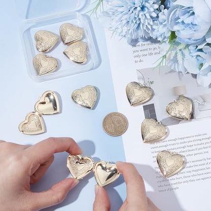 UNICRAFTALE Golden Locket Pendants Small Heart Photo Frame Charms Metal Memory Locket Charms Heart Picture Frame Bouquet Charm for DIY Jewelry Making - style: Heart around Flower