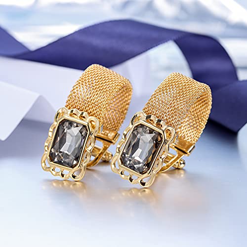 HAWSON Mens Cufflinks with Chain - Stone and Shiny Gold Tone Shirt Accessories - Party Gifts for Young Men - color: 24K Gold Color+Black Diamond Crystal
