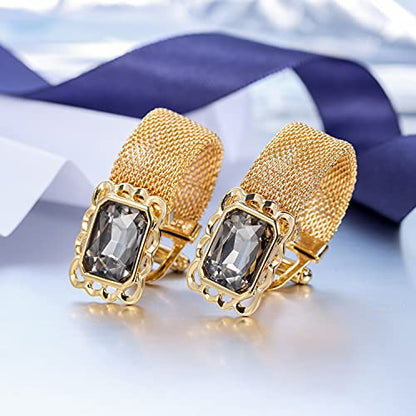 HAWSON Mens Cufflinks with Chain - Stone and Shiny Gold Tone Shirt Accessories - Party Gifts for Young Men - color: 24K Gold Color+Black Diamond Crystal