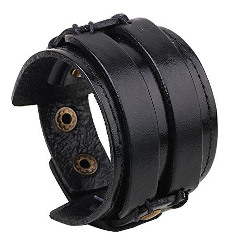 Leather Bracelet for Men Braided Stainless Steel Mens Bracelets - color: Black 2