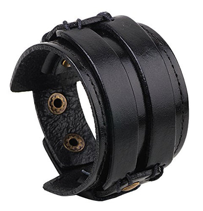 Leather Bracelet for Men Braided Stainless Steel Mens Bracelets - color: Black 2