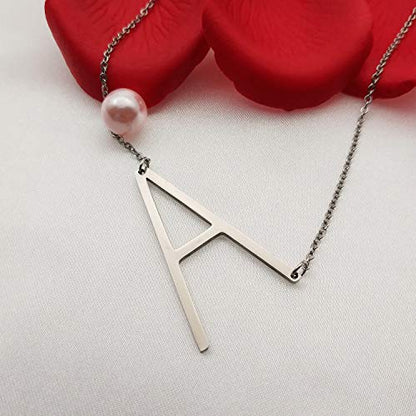 MOMOL Sideways Initial Necklace 18K Gold Plated Stainless Steel Large Big Letters Pendant Necklace Script Name Monogram Necklaces for Women - color: A